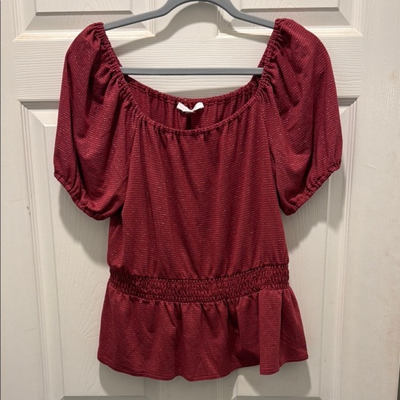 LC Lauren Conrad Red Puff Sleeve Peplum Blouse - Picture 1 of 11